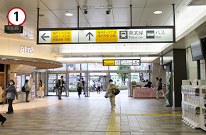JR総武線は北口（アトレ口）改札へ、東武亀戸線は改札を出てアトレ方面へと進んでください。
