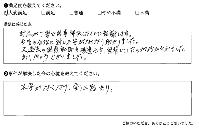 今後の生活に対し不安がなくなり助かりました