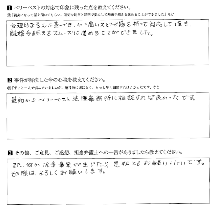 最初からベリーベスト法律事務所に相談すれば良かったです。