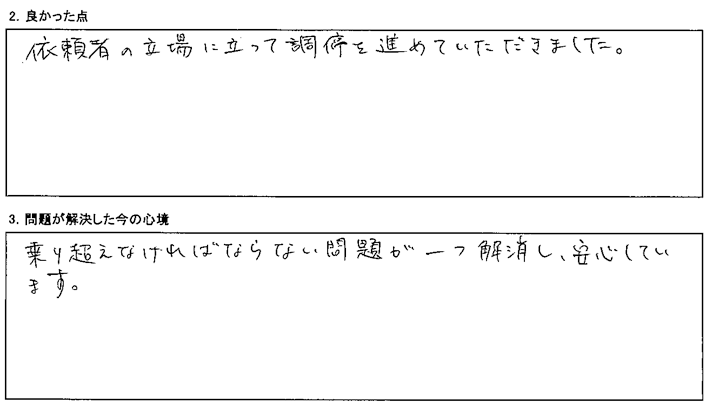 依頼者の立場に立って調停を進めていただきました