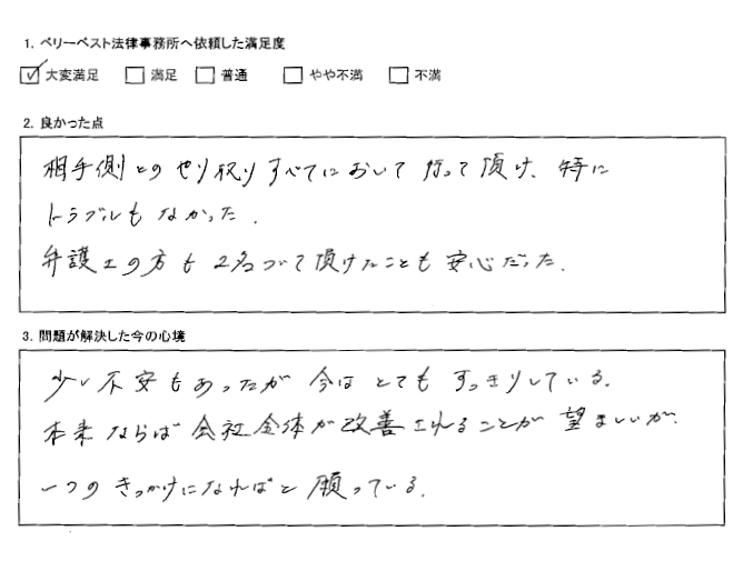 弁護士の方も2名ついて頂けたことも安心だった